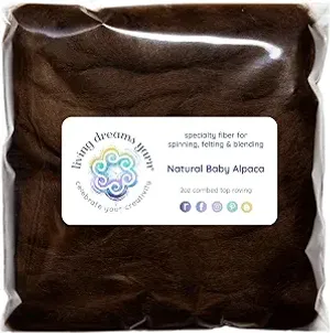 Baby Alpaca Fiber for Spinning, Blending, Felting & Dyeing. Natural Combed Top Roving, Dark Brown.