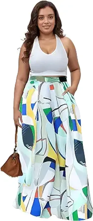 Hostoyo Casual Plus Size Wide Leg Palazzo Pants for Women Lounge High Waist Skirt Pants with Pockets Elastic Waistband