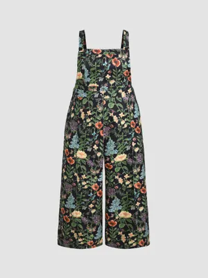 Lightweight Corduroy Floral Pocket Wide Leg Jumpsuit Curve & Plus