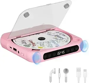 Portable CD Player with Bluetooth, Rechargeable CD Player for Home/Car, Built-in HiFi Speakers, Headphones, LCD Screen, Supports CD/AUX/USB and Repeat Modes, Pink