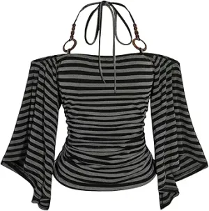 SOLY HUX Women’s Plus Size Striped Off Shoulder Tops | Y2k Retro Style, Halter T-Shirts, Grunge Shirts, Streetwear