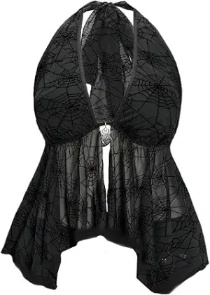 Verdusa Women’s Plus Size Y2k Goth Halter Top Spiderweb Mesh Sheer Rave Club Backless Peplum Tops